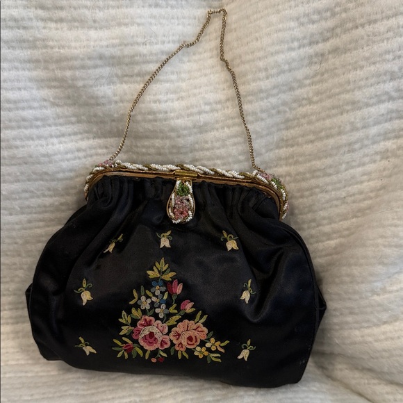 Vintage Handbags - Vintage 1940s French Handmade Beaded and Embroidered Evening Bag